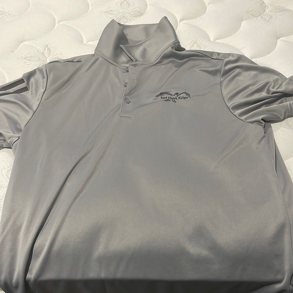Adidas Golf Gray Polo Medium Red Hawk Ridge